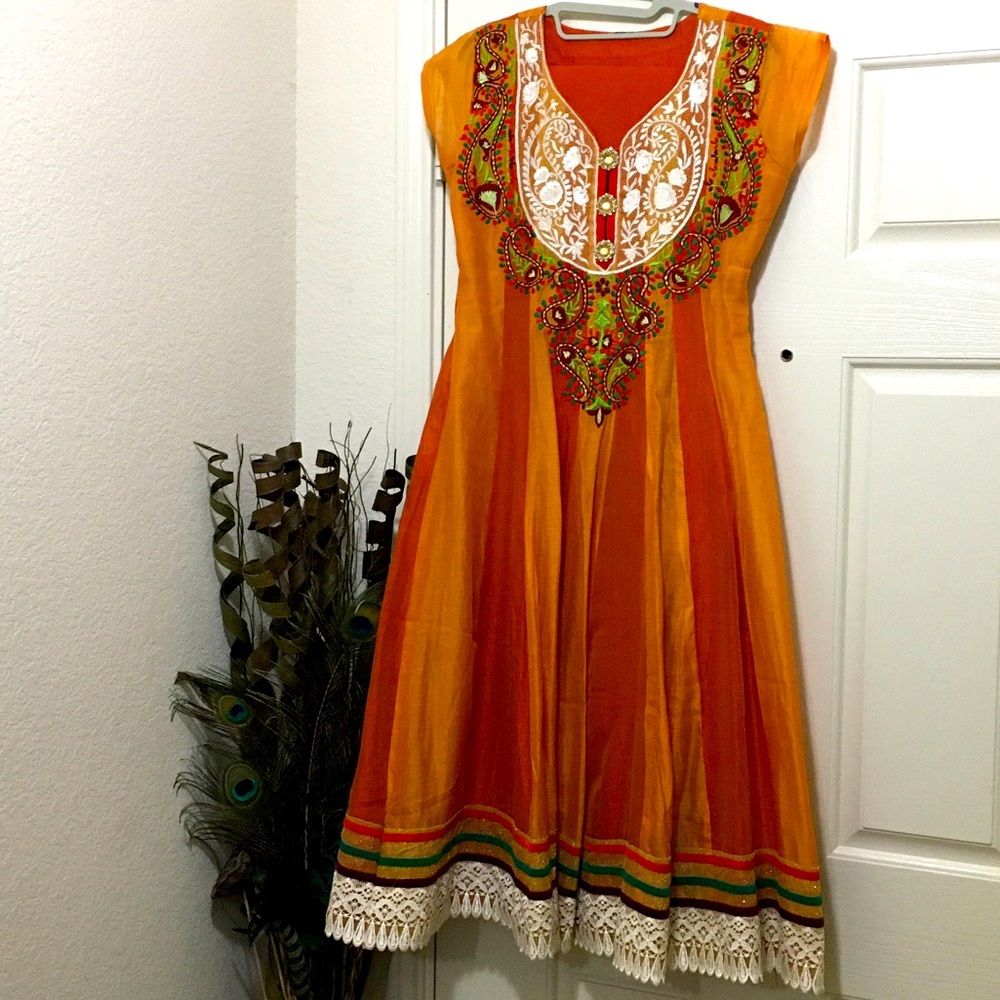Orange Paisley Anarkali